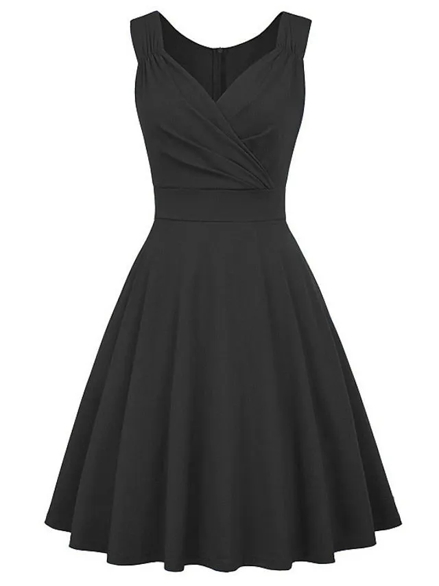Casual Dress Homecoming Dress Black Dress Mini Dress Navy Black White Sleeveless Pure Color Ruched Summer Spring Fall V Neck Fashion Winter Dress Christmas Fall Dress  S M L XL XXL for Women