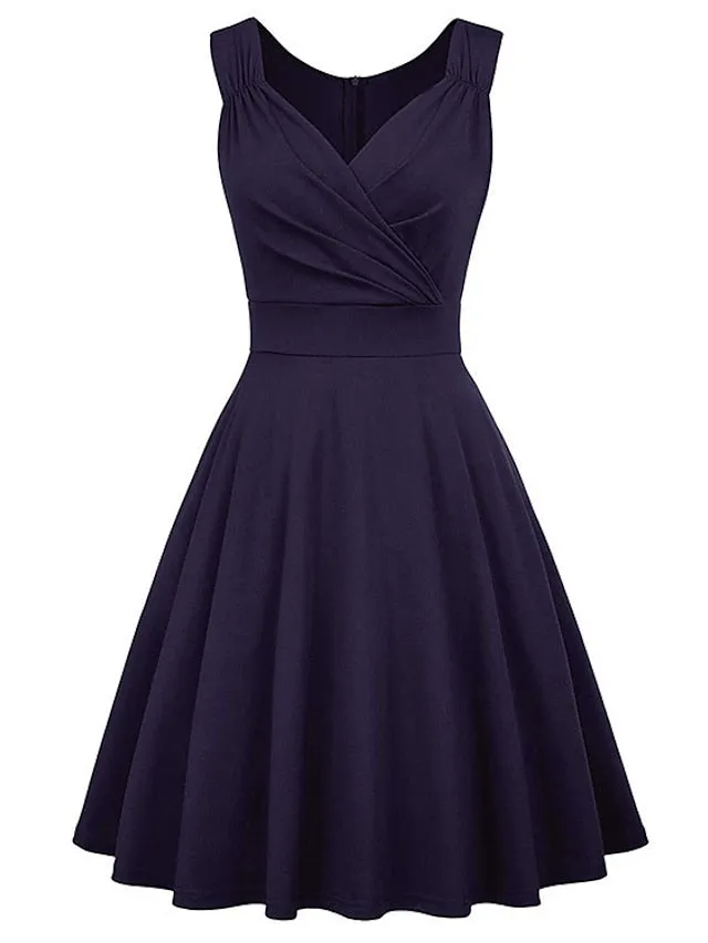 Casual Dress Homecoming Dress Black Dress Mini Dress Navy Black White Sleeveless Pure Color Ruched Summer Spring Fall V Neck Fashion Winter Dress Christmas Fall Dress  S M L XL XXL for Women