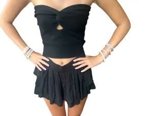 Chic Black Flowing Ivy Shorts