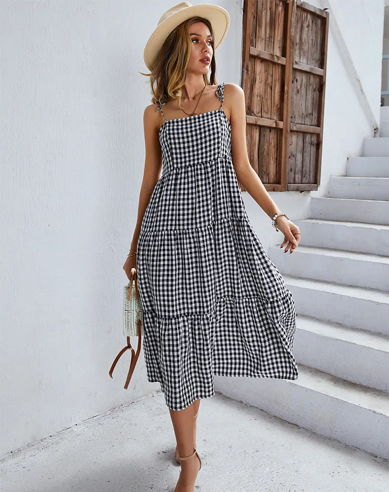 FashionSierra - Boho Plaid Backless Casual Ruffles Party Beach Sundress