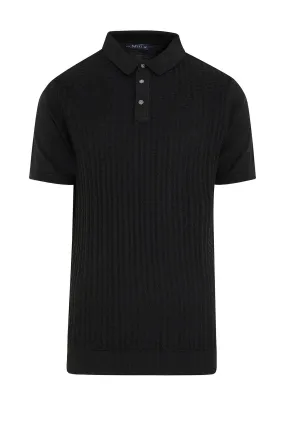 Slim Fit Black Patterned Cotton Blend Polo T-Shirt